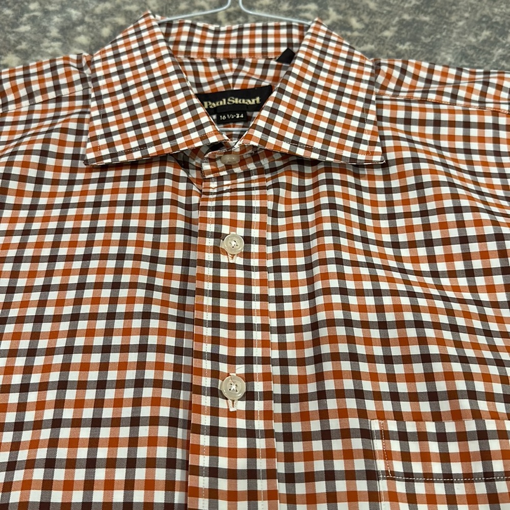 PAUL STUART MENS CHECKED SHIRT 16 1/2 X 34 - Picture 6 of 9